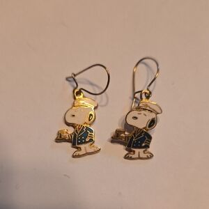 Aviva Taiwan Vintage Snoopy Sailor Captain Dangle Earrings